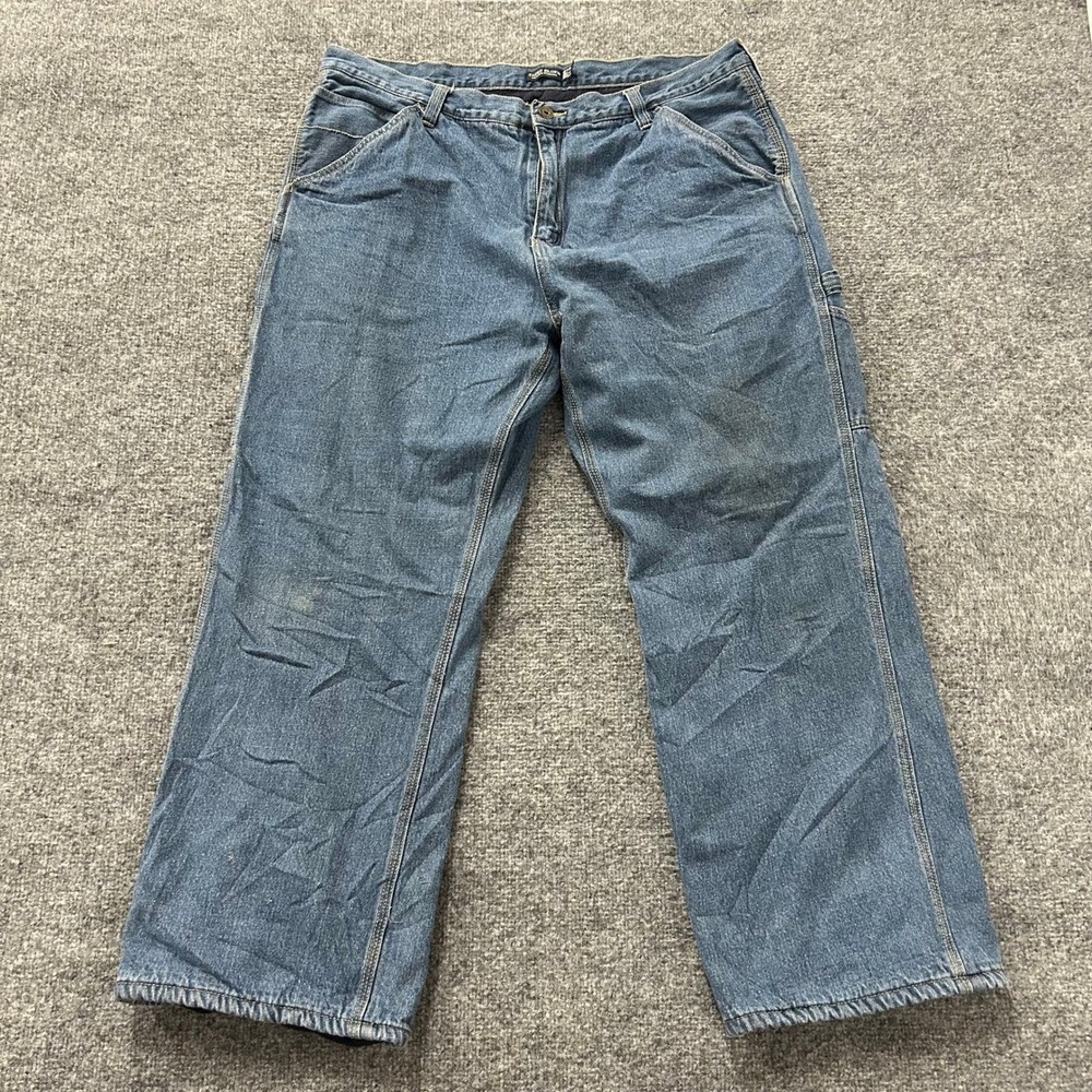 Faded Glory Jeans Mens Size 38x30 Blue Fleece Lined Carpenter Utility Denim Work